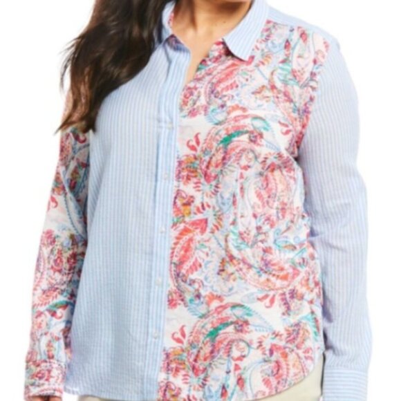 Westbound Shirt Striped Paisley Button-Down Petites Sz PL #168F - Picture 4 of 11